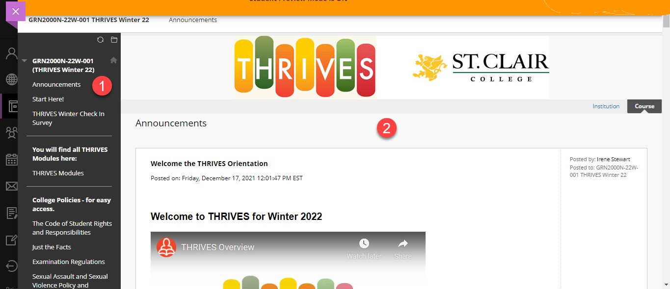 Thrives Blackboard course example