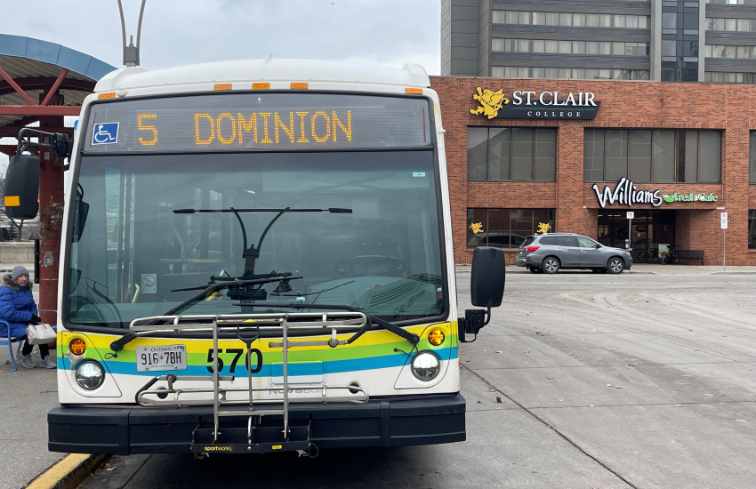 Transit Windsor bus parked in front of St. Clair College building